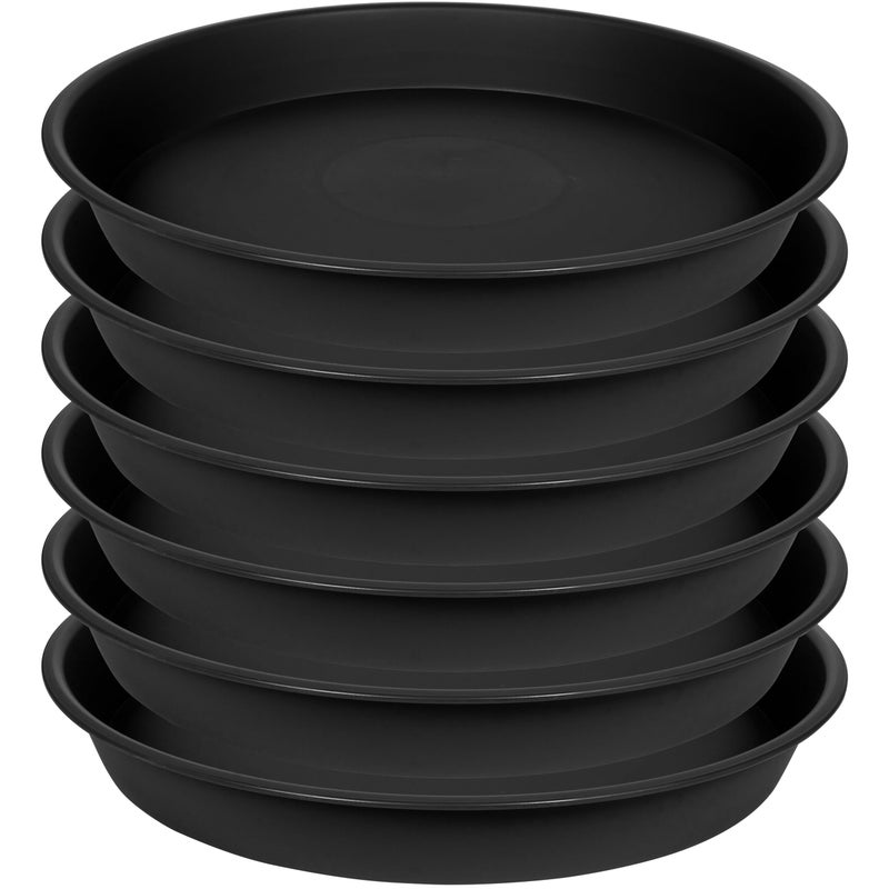Angde 6 Packs of Plant Saucer Tray 6 inch  4 5 6 8 10 12 14 16 18 20 inch Heavy Duty Plastic Drip Trays Saucers for Indoors Outdoor Garden  Flower Pot Drainage Tray  Plate for Planter 5-7"" (6""  Black) - Image 1